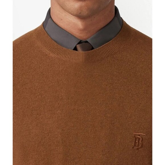 Burberry Mens Sz L Logo-embroidered 100% Cashmere Crew Neck Pullover Sweaters - Picture 5 of 14